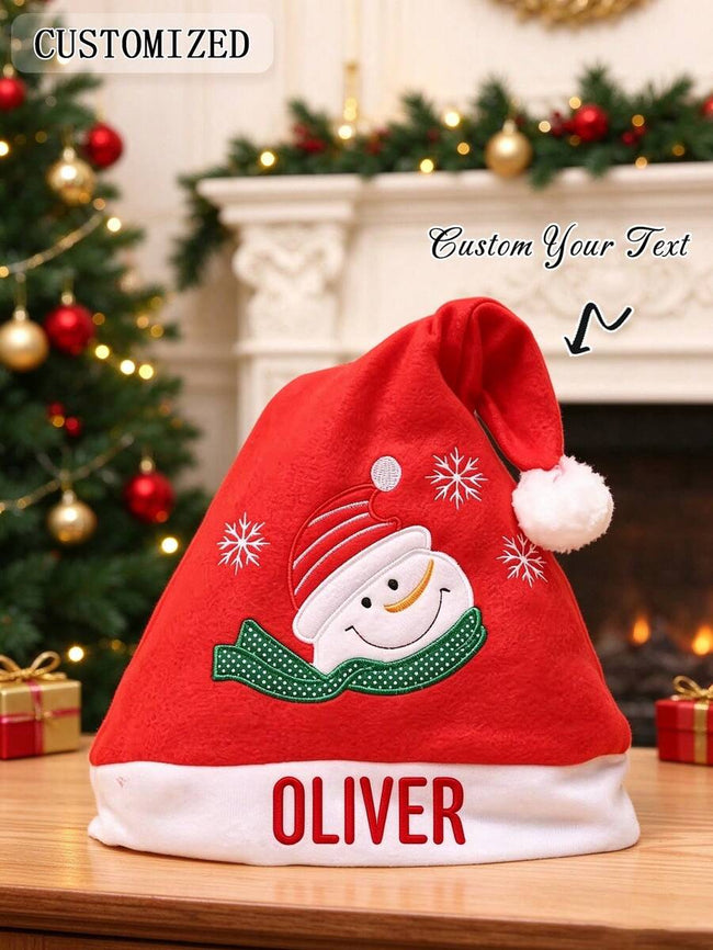 1pc Personalized Customized Name Plush Christmas Hat, Movable Ears Design Santa Claus Snowman Reindeer Hat, Holiday Party Cosplay Headwear, Customized Holiday Gift For Family And Friends