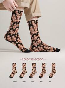1 Pair Customized Face Pattern Socks, Personalized Photo Socks, Funny Face Socks, Pet Photo Socks, Crew Socks