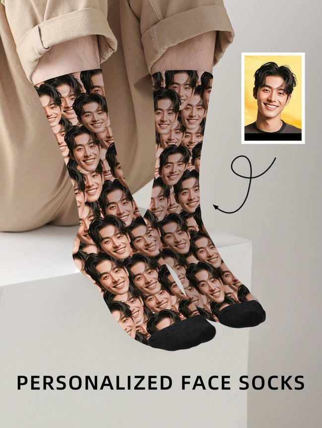 1 Pair Customized Face Pattern Socks, Personalized Photo Socks, Funny Face Socks, Pet Photo Socks, Crew Socks