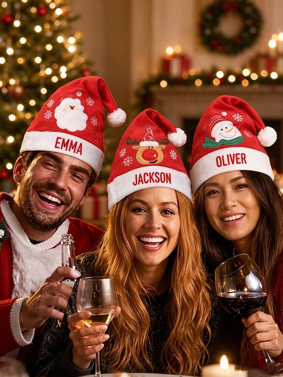 Personalized Christmas Hat (10.6" X 15.35") Featuring A Santa, Snowman, Or Reindeer Design-Perfect For Holiday Party Decorations Or As A Custom Festive Gift For Friends And Family.