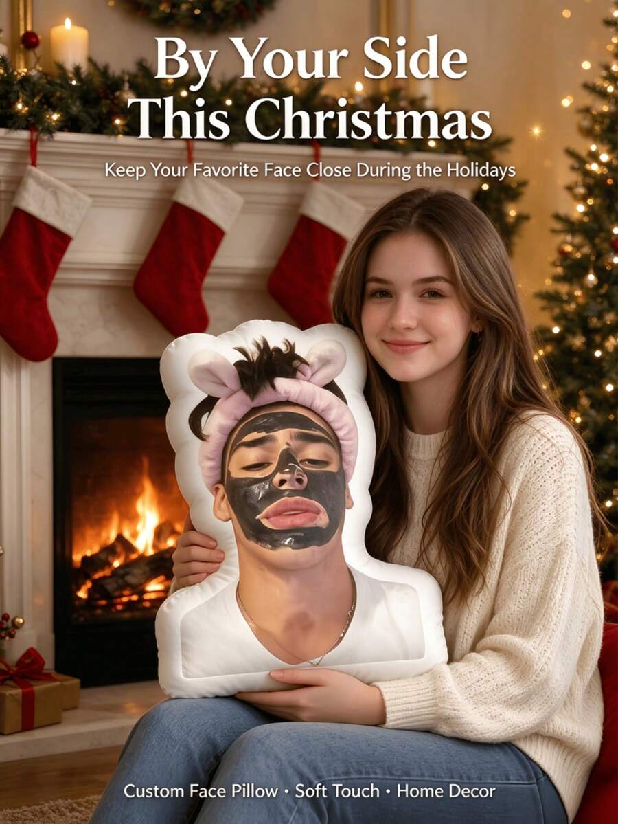 1pc Customized 3D Printed Photo Pillow, Unique Face Design, Suitable For Birthday, Christmas, Home Decor, Big Head Pillow, Personalized Funny Gift