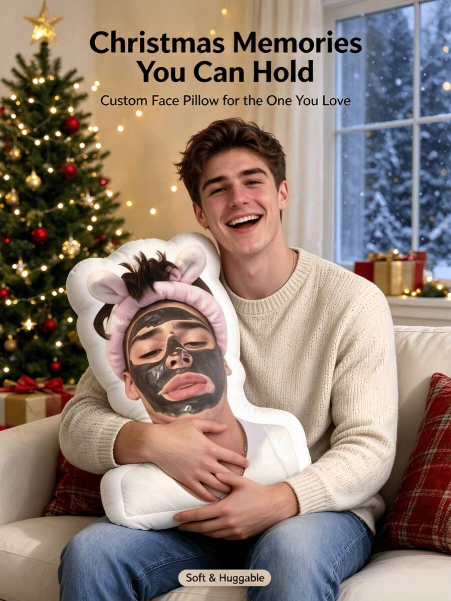 1pc Customized 3D Printed Photo Pillow, Unique Face Design, Suitable For Birthday, Christmas, Home Decor, Big Head Pillow, Personalized Funny Gift
