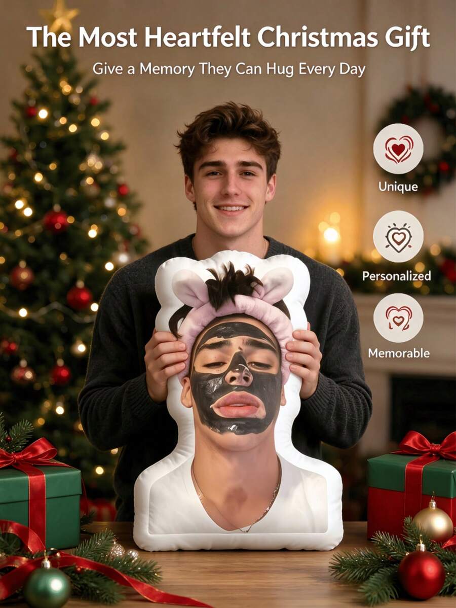 1pc Customized 3D Printed Photo Pillow, Unique Face Design, Suitable For Birthday, Christmas, Home Decor, Big Head Pillow, Personalized Funny Gift