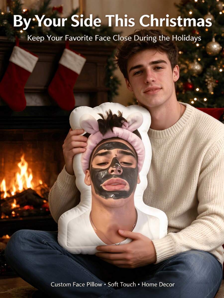 1pc Customized 3D Printed Photo Pillow, Unique Face Design, Suitable For Birthday, Christmas, Home Decor, Big Head Pillow, Personalized Funny Gift