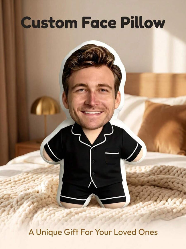 Customized Pajama Style Face Pillow, Personalized Photo Human-Shaped Cushion, Unique Commemorative Gift For Couples Boyfriend Husband, Birthday Anniversary Gag Gift, Funny Face Pillow, 3D Photo Pillow