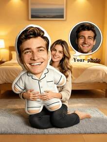 Customized Pajama Style Face Pillow, Personalized Photo Human-Shaped Cushion, Unique Commemorative Gift For Couples Boyfriend Husband, Birthday Anniversary Gag Gift, Funny Face Pillow, 3D Photo Pillow