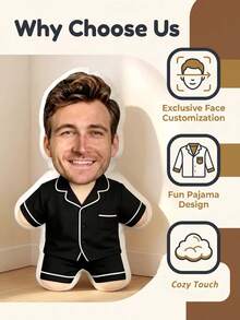 Customized Pajama Style Face Pillow, Personalized Photo Human-Shaped Cushion, Unique Commemorative Gift For Couples Boyfriend Husband, Birthday Anniversary Gag Gift, Funny Face Pillow, 3D Photo Pillow