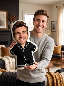 Customized Pajama Style Face Pillow, Personalized Photo Human-Shaped Cushion, Unique Commemorative Gift For Couples Boyfriend Husband, Birthday Anniversary Gag Gift, Funny Face Pillow, 3D Photo Pillow