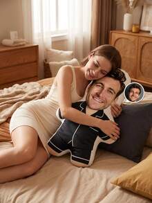Customized Pajama Style Face Pillow, Personalized Photo Human-Shaped Cushion, Unique Commemorative Gift For Couples Boyfriend Husband, Birthday Anniversary Gag Gift, Funny Face Pillow, 3D Photo Pillow