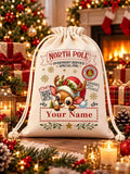 1pc Christmas Canvas Bag/Customizable Name Drawstring Gift Bag/Cartoon Reindeer Pattern Holiday Celebration Storage Bag/Animal Print Anime Theme/Drawstring Closure, Christmas Gift