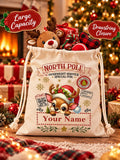 1pc Christmas Canvas Bag/Customizable Name Drawstring Gift Bag/Cartoon Reindeer Pattern Holiday Celebration Storage Bag/Animal Print Anime Theme/Drawstring Closure, Christmas Gift