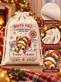 1pc Christmas Canvas Bag/Customizable Name Drawstring Gift Bag/Cartoon Reindeer Pattern Holiday Celebration Storage Bag/Animal Print Anime Theme/Drawstring Closure, Christmas Gift