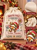 1pc Christmas Canvas Bag/Customizable Name Drawstring Gift Bag/Cartoon Reindeer Pattern Holiday Celebration Storage Bag/Animal Print Anime Theme/Drawstring Closure, Christmas Gift