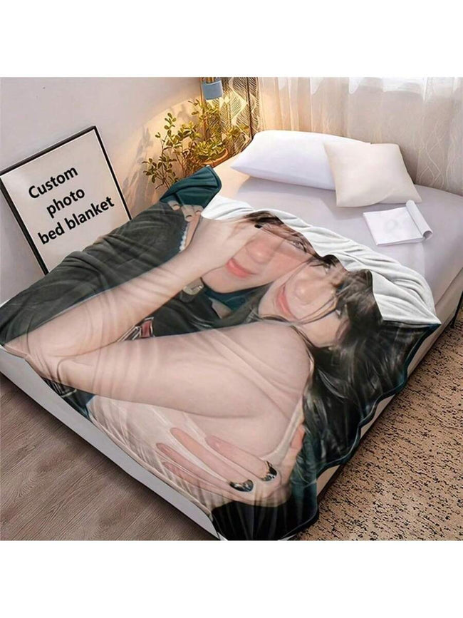 1pc Custom Photo Blanket, Personalized Print Flannel Throw Blanket,Christmas Day Gift For Family Boyfriend Girlfriend,Christmas Blanket & Halloween Blanket, Anniversary,Wedding Celebration,Couple Present,Home Room Decoration,Suit For Couch Sofa Bed