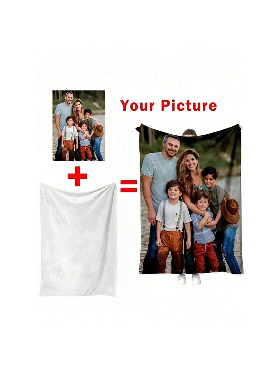 1pc Custom Photo Blanket, Personalized Print Flannel Throw Blanket,Christmas Day Gift For Family Boyfriend Girlfriend,Christmas Blanket & Halloween Blanket, Anniversary,Wedding Celebration,Couple Present,Home Room Decoration,Suit For Couch Sofa Bed