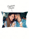 1pc Customized Couple Photo DIY Personalized Single-Sided Printed Pillowcase (Pillow Insert Not Included) Wedding Anniversary Birthday Gift Bohemian Style Decor, Aesthetic