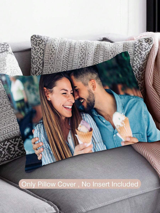 1pc Customized Couple Photo DIY Personalized Single-Sided Printed Pillowcase (Pillow Insert Not Included) Wedding Anniversary Birthday Gift Bohemian Style Decor, Aesthetic