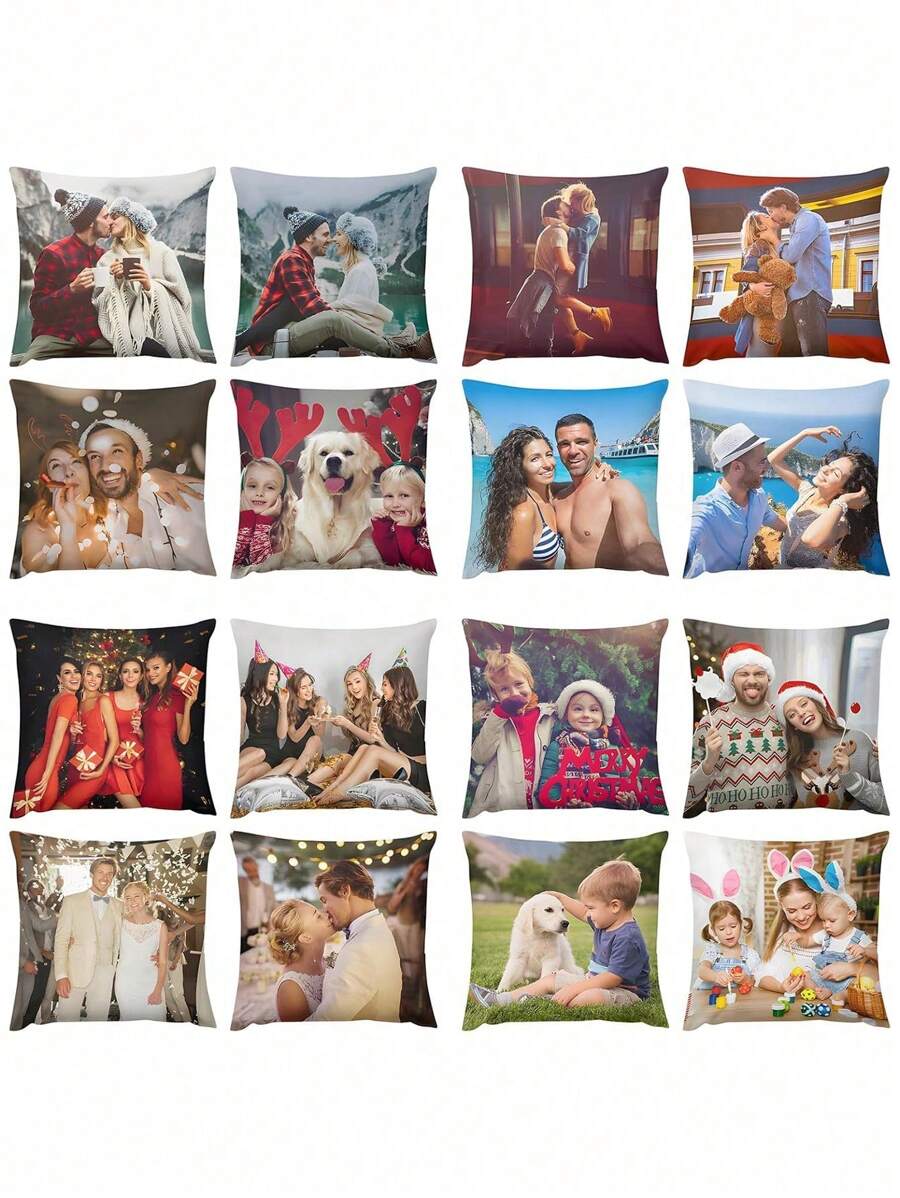 1pc Customized Couple Photo DIY Personalized Single-Sided Printed Pillowcase (Pillow Insert Not Included) Wedding Anniversary Birthday Gift Bohemian Style Decor, Aesthetic