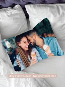1pc Customized Couple Photo DIY Personalized Single-Sided Printed Pillowcase (Pillow Insert Not Included) Wedding Anniversary Birthday Gift Bohemian Style Decor, Aesthetic