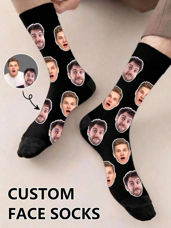 Custom Photo Socks - Mid-Calf Socks, Replaceable Face Image, Breathable And Comfortable; Couples, Mother's Day, Father's Day, Groomsmen, Humorous And Funny Gift