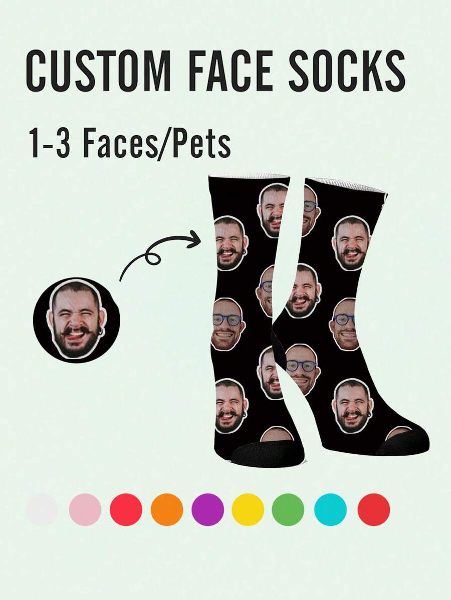 Custom Photo Socks - Mid-Calf Socks, Replaceable Face Image, Breathable And Comfortable; Couples, Mother's Day, Father's Day, Groomsmen, Humorous And Funny Gift