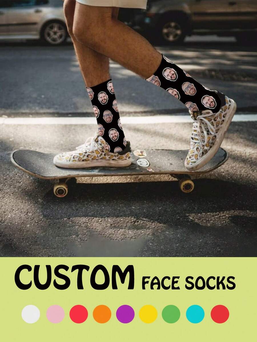 Custom Photo Socks - Mid-Calf Socks, Replaceable Face Image, Breathable And Comfortable; Couples, Mother's Day, Father's Day, Groomsmen, Humorous And Funny Gift