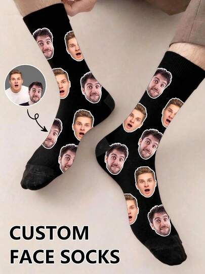 Custom Photo Socks - Mid-Calf Socks, Replaceable Face Image, Breathable And Comfortable; Couples, Mother's Day, Father's Day, Groomsmen, Humorous And Funny Gift