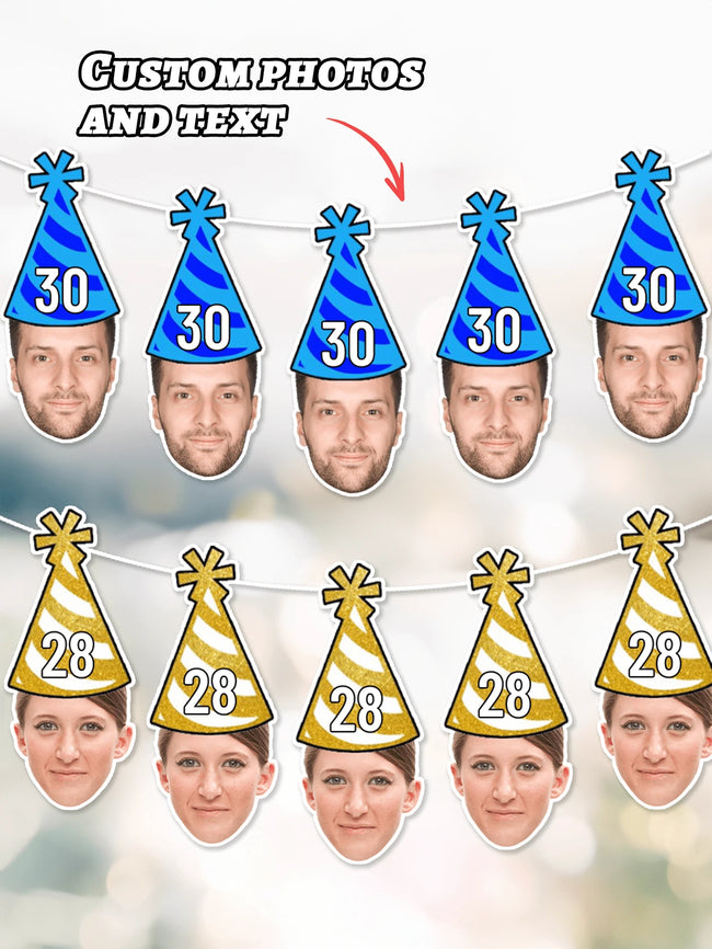 7pcs/14pcs/21pcs Customized Birthday Photo Banner, Personalized Face Banner For Any Age, Birthday Party Decorations, Custom Birthday Gift For Family