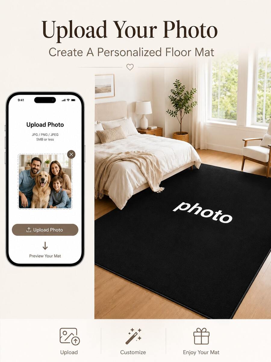 1pc Custom Photo Floor Mat | Personalized Non-Slip, Reusable, Machine Washable, Anti-Fading, Polyester, For Bedroom Living Room Kitchen Bathroom Laundry Room, Housewarming Gift, Personalized Gifts, Doormats, Indoor Outdoor Use, Aesthetic Home