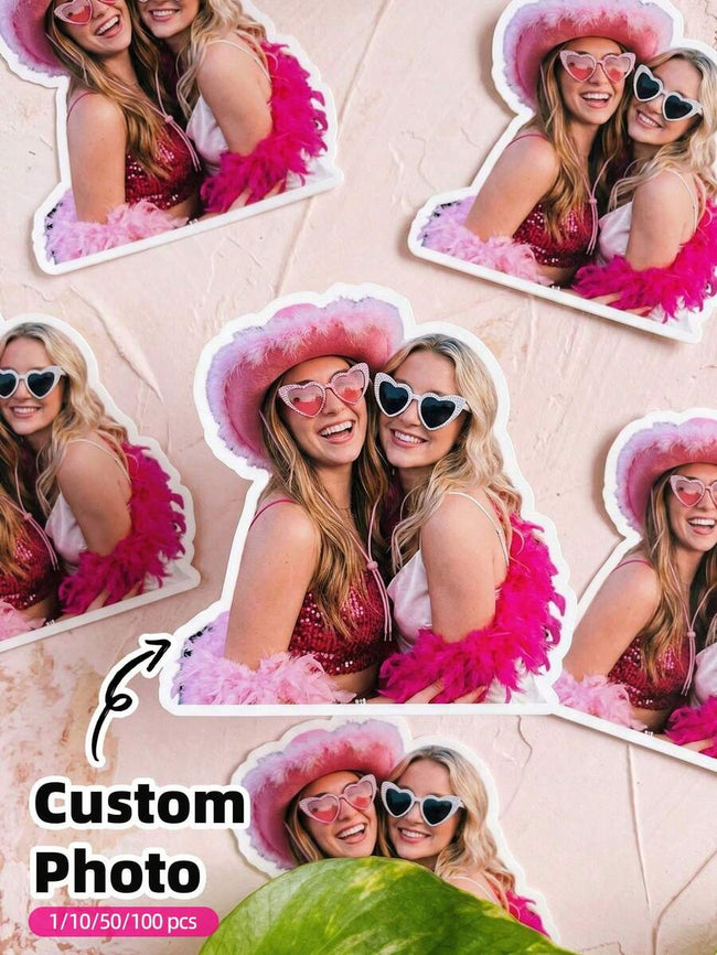 1/10/50/100pcs Personalized Portrait Photo Stickers Graduation Commemorative PVC Waterproof Laptop Stickers Wedding Party Bridesmaid Proposal DIY Gift
