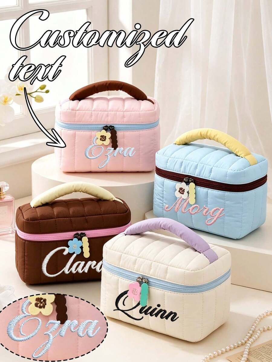 Personalized Embroidered Quilted Makeup Bag