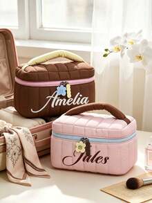 Personalized Embroidered Quilted Makeup Bag