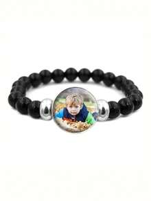 Personalized Black Beaded Photo Bracelet
